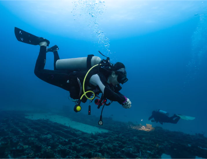 Diver practicing deep diving skills