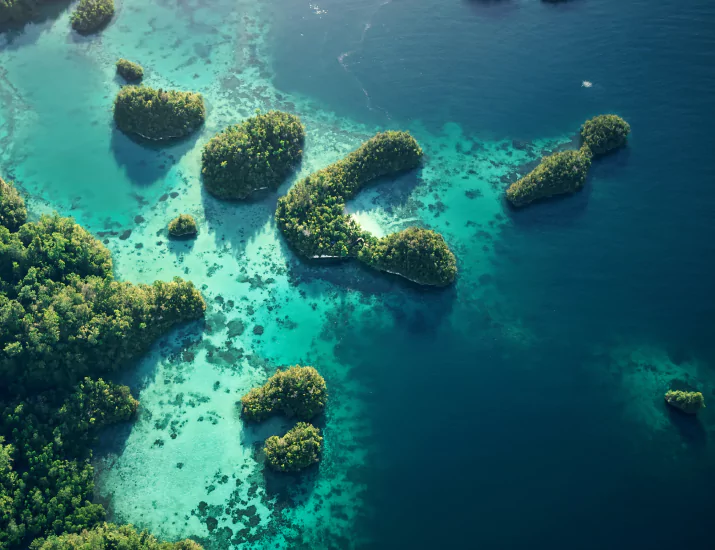 High angle shot of islands in Indonesia